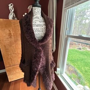 Cozy Brown Knit Scarf with pockets